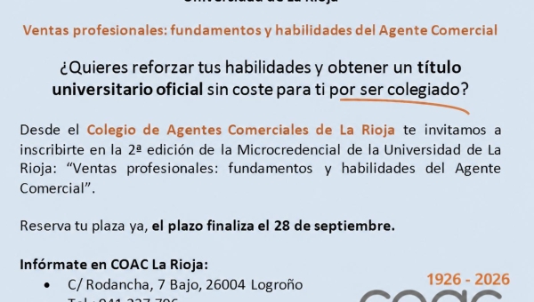 2ª edición. Microcredencial de la Universidad de La Rioja: “Ventas profesionales: fundamentos y habilidades del Agente Comercial